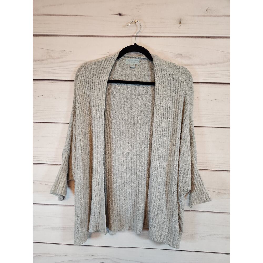 Barefoot Dreams‎ Womens Gray Cozy Chic Ribbed Open Front Shrug Sweaters Size S/M